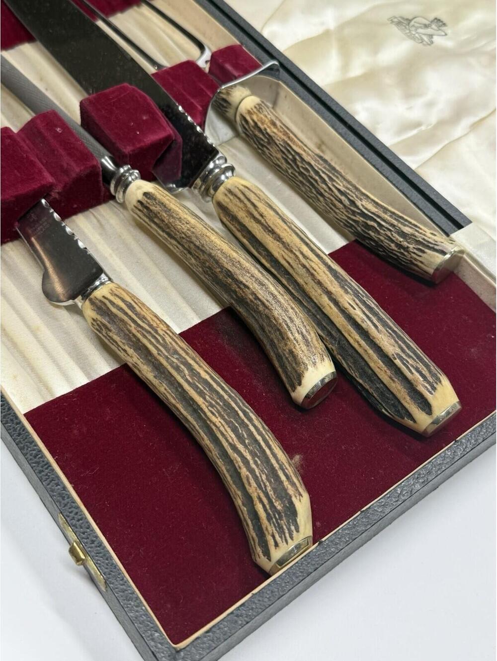 Vintage Samuel Peace Sheffield Carving Set Stag Horn Incomplete